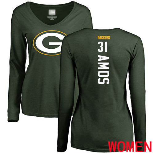 Green Bay Packers Green Women #31 Amos Adrian Backer Nike NFL Long Sleeve T Shirt